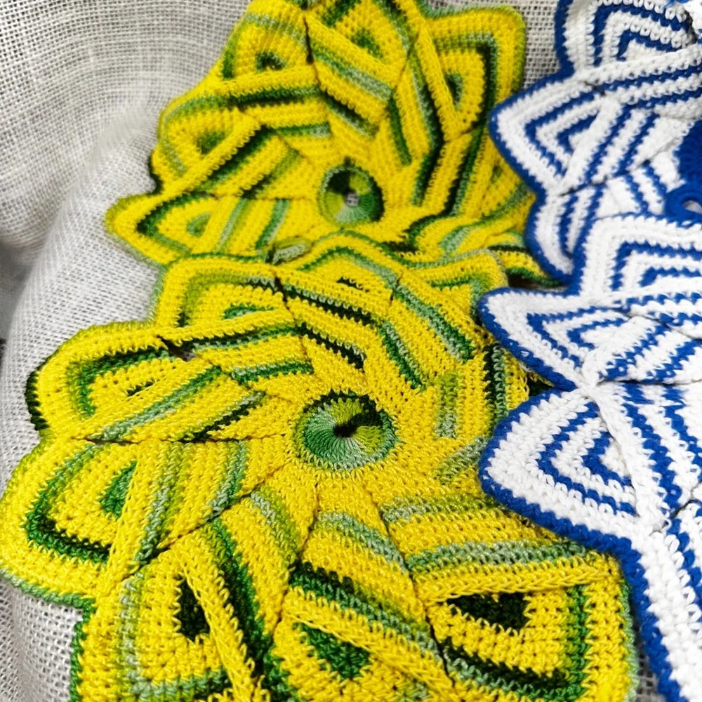 Vintage Handmade Crochet Potholders Set of 6 Starburst Flower Petal Multi Color